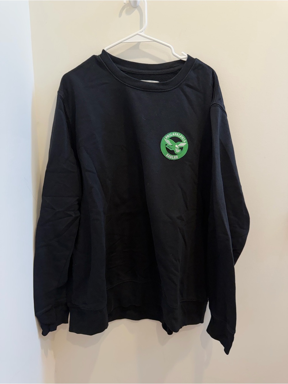 Black Crewneck Sweater with Green Logo